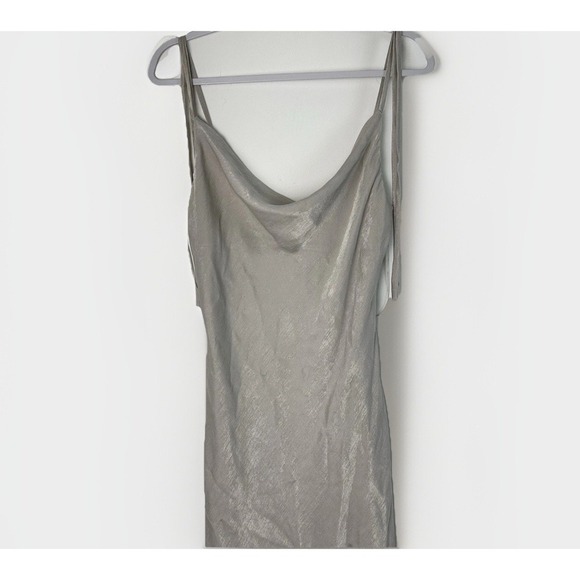 Sincerely Jules Dress Large Midi Gray Silky Cowl Neck Slip Stretch Fairy 90s Y2K - Picture 4 of 9
